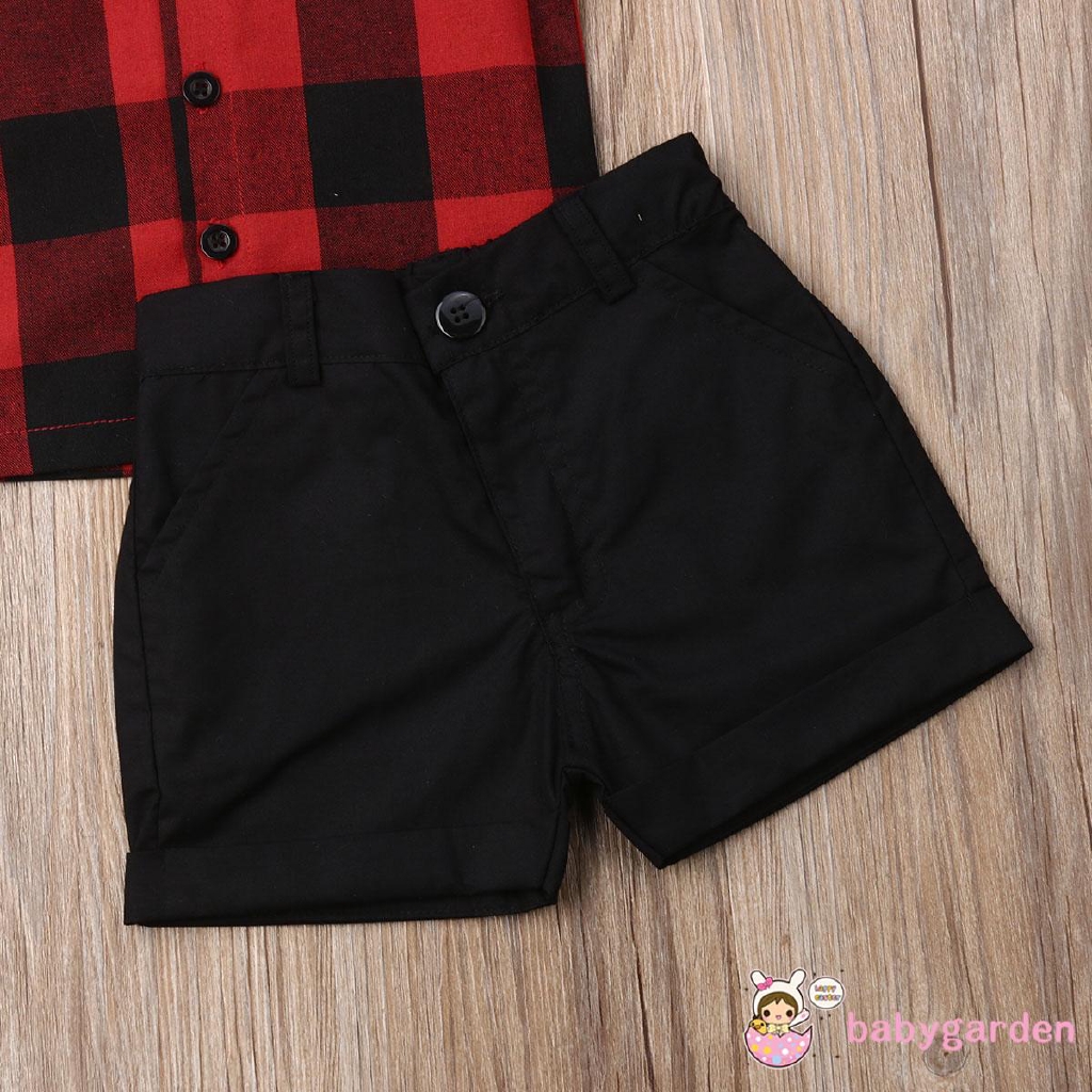 Set áo sơ mi tay ngắn sọc caro + quần short thời trang cho bé trai