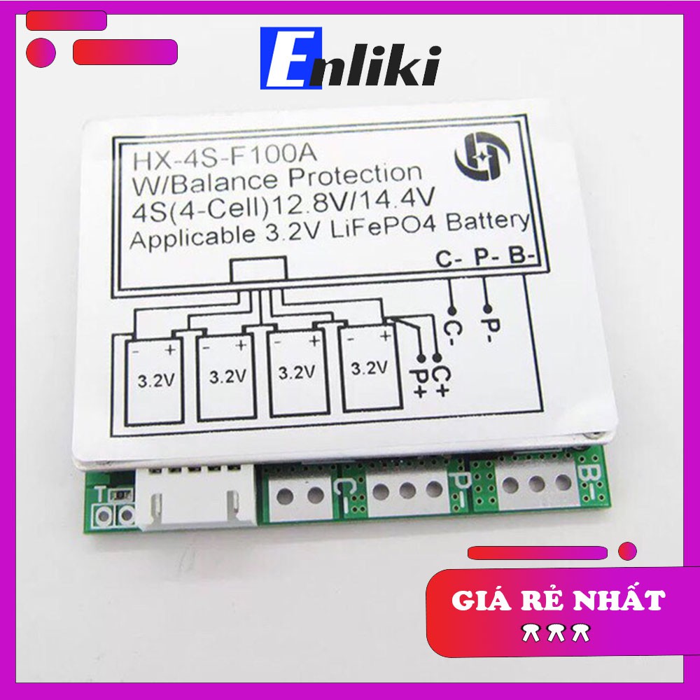 HX-4S-F100A Mạch Bảo Vệ BMS Cho Pin Sắt LiFePO4 3.2V - Hệ 4 Cell Nối Tiếp