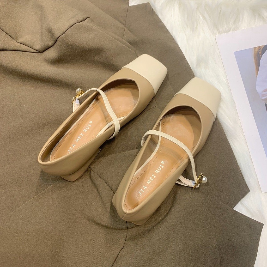 Giày Búp Bê Mũi Vuông Đế Mềm Thiết Kế Đơn Giản Phong Cách Retro Thời Trang Cho Nữ
