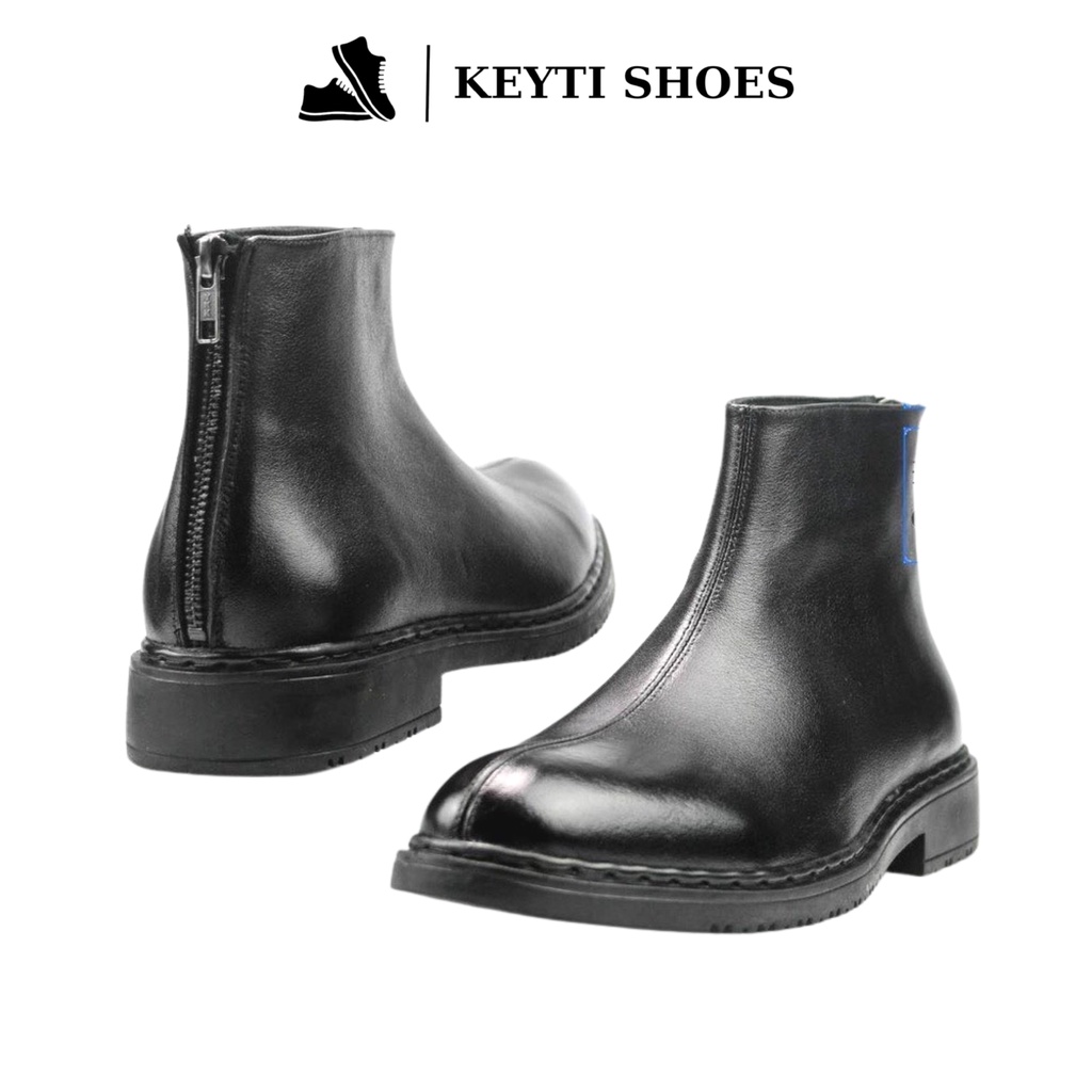 Giày Chelsea Boot Zip Black Da bò nhập khẩu, giày da bảo hành 1 năm (CB.Zip Black)