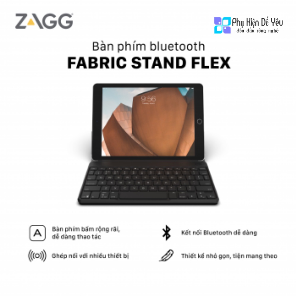 Bàn phím ZAGG 7 màu Backlit Keyboard - Fabric Stand Flex [CHÍNH HÃNG PHÂN PHỐI VN, BẢO HÀNH 12 THÁNG]