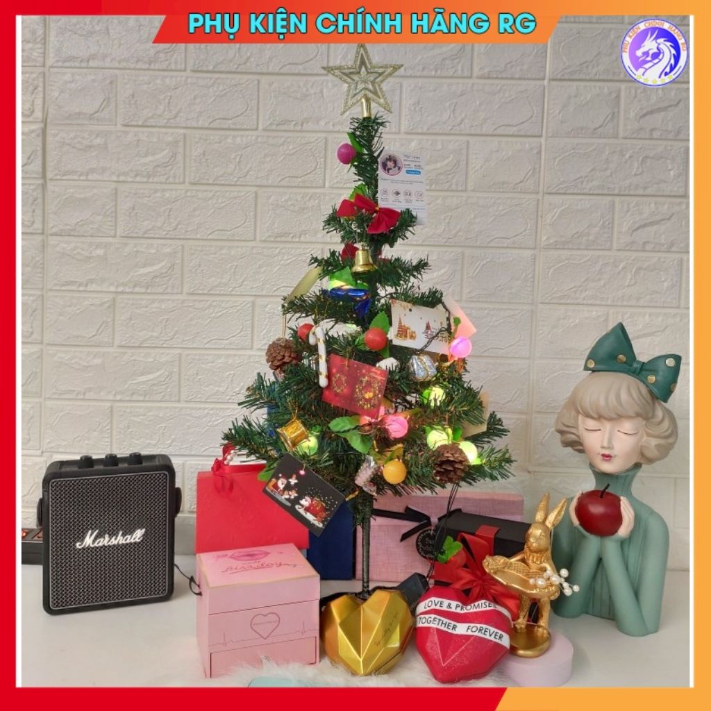 Cây thông noel mini 60cm để bàn tặng bộ phụ kiện trang trí trưng bày phòng khách phòng ngủ làm quà tặng ý nghĩa