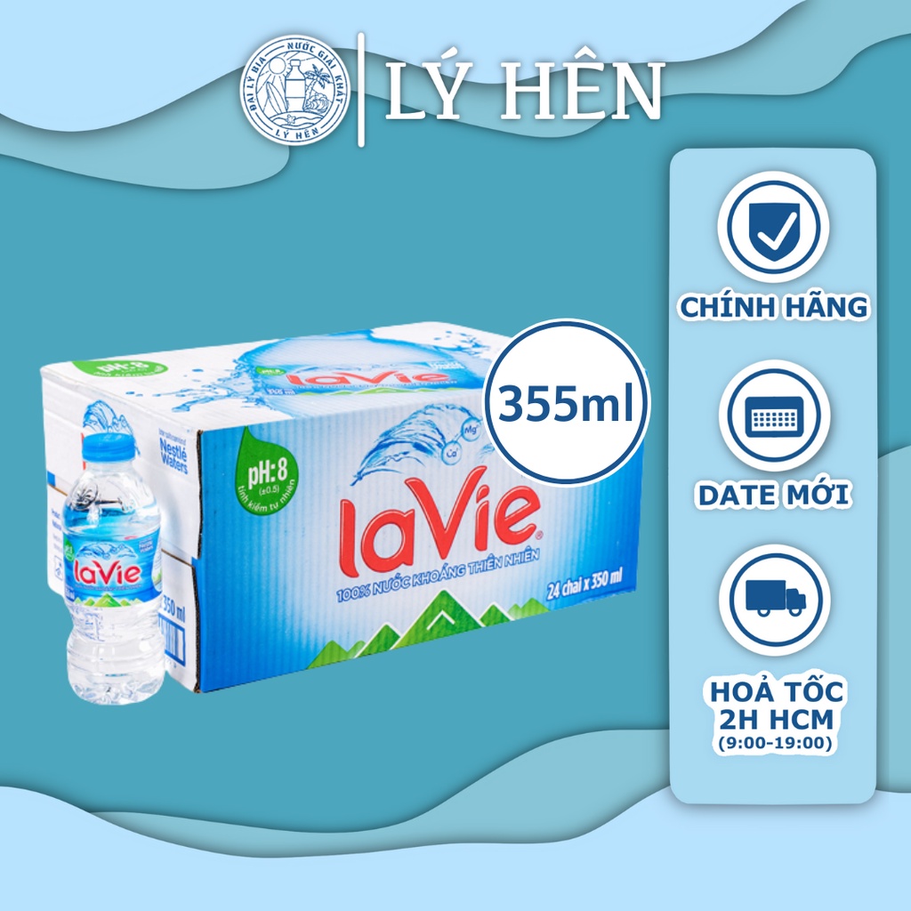 Thùng 24 chai nước suối tinh khiết đóng chai lavie chai nhựa 350ml date - ảnh sản phẩm 2