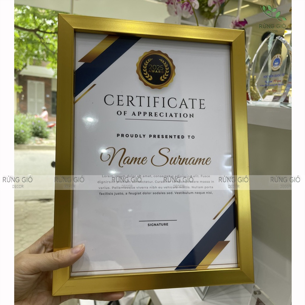 Khung bằng khen A4 Vàng đồng xước BẢN viền 2CM  khung vinh danh, chứng nhận, khen thưởng