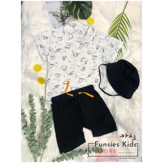 COMBO SÉT ÁO SƠ MI KHỦNG LONG + NÓN CHO BÉ TRAI