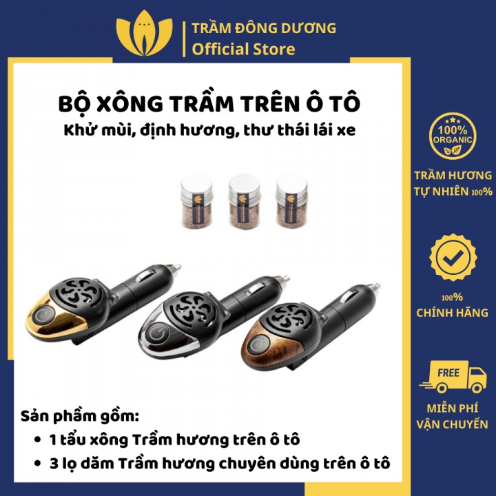 Bộ xông Trầm hương tự nhiên trên ô tô - Khử mùi xe, điều hòa, thuốc lá, chống say xe, thư giãn lái xe - bình an, may mắn