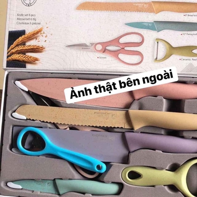 Bộ Dao Nhà Bếp Lúa Mạch Kháng Khuẩn 6 Món Siêu Chắc, Siêu Bền