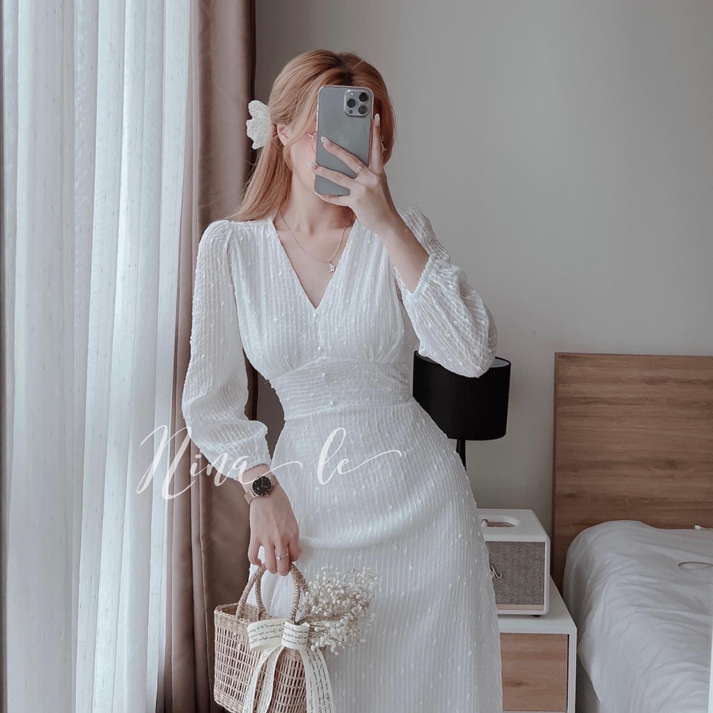 Váy ren bi 2 lớp đính ngọc,đầm dáng maxi cổ V in hoa, hàng thiết kế đẹp dáng dài,quà tặng 1dây tóc -Minxy shop