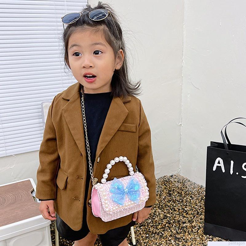 Túi đeo chéo mini đính hoa ngọc trai dễ thương cho bé gái