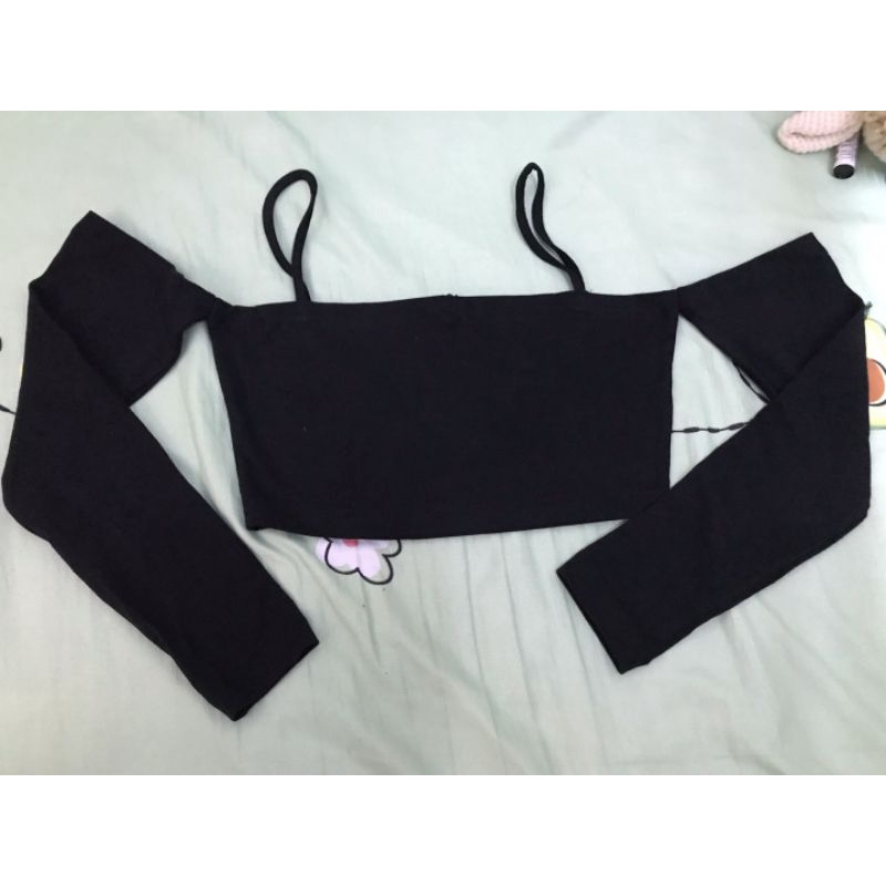 Áo croptop 2 dây màu đen,áo crt thun nữ kiểu ôm body tay dài sexy cá tính đẹp,ngầu giá rẻ