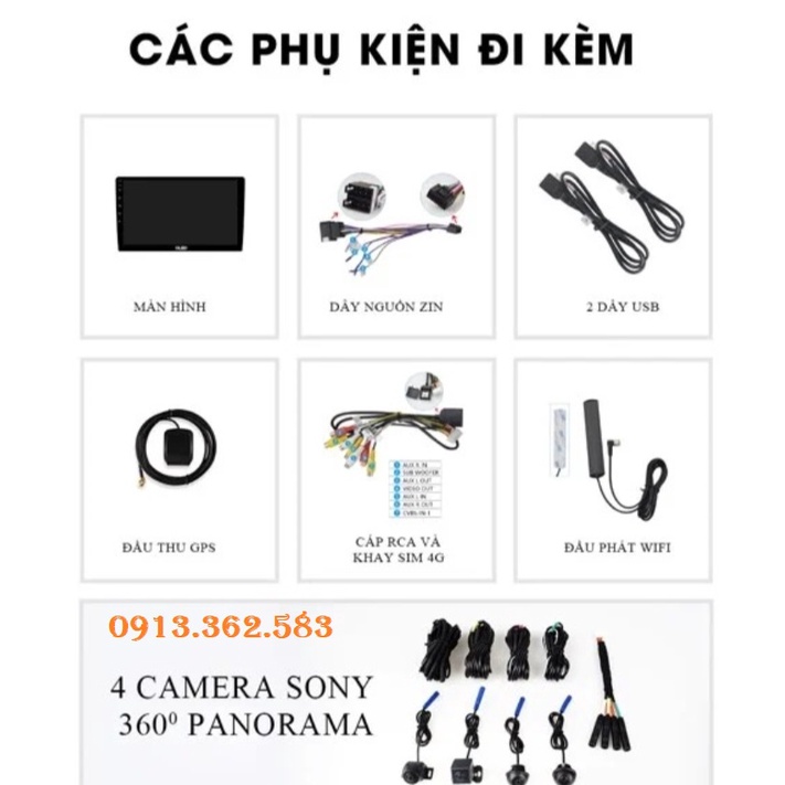 Màn liền camera 360 O-LED PRO X.4S 9 inch Ram 4G-Rom 32g Chip 8 Nhân đa chức năng, 4 mắt cam sonny sắc nét,Bh 18 Tháng