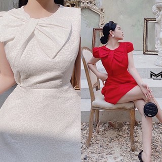 Bán sỉ váy gấm nơ 2 màu xoè A nhẹ nhàng tiểu thư