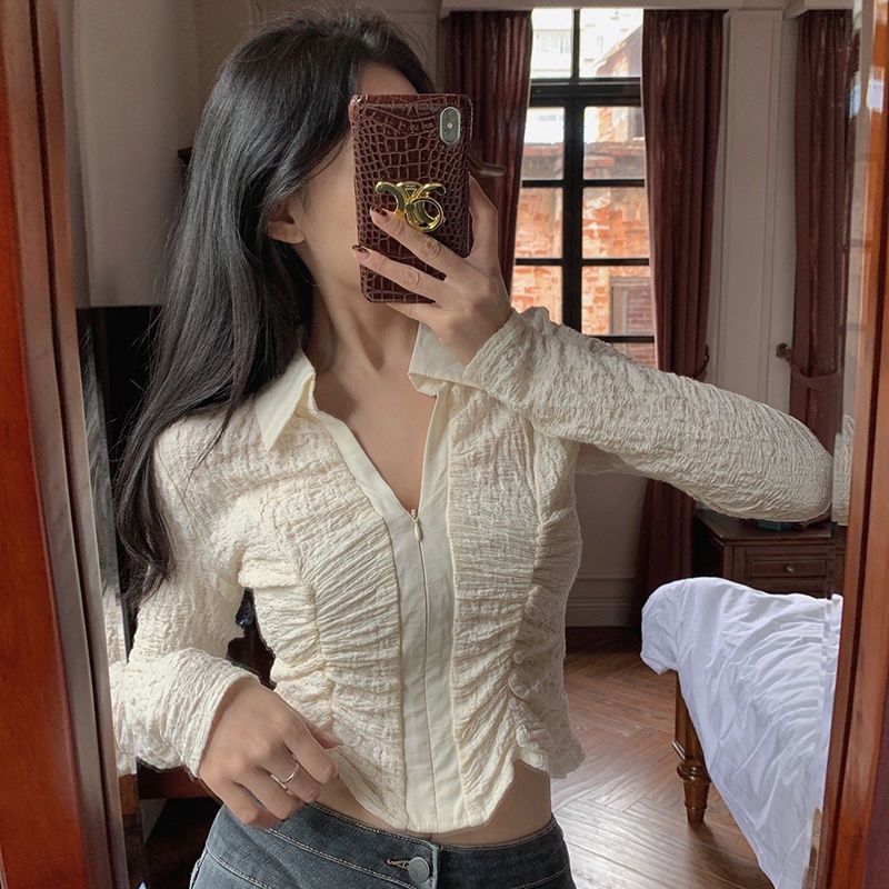 Áo Kiểu Tay Dài Cổ Chữ V Dáng Ôm Trẻ Trung Quyến Rũ Cho Nữ