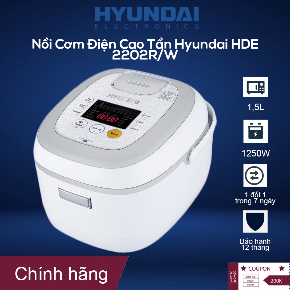 Nồi cơm điện cao tần HYUNDAI HDE 2202W- Công nghệ IH- Cảm ứng điện từ. Chính hãng Bảo hành 12 tháng.