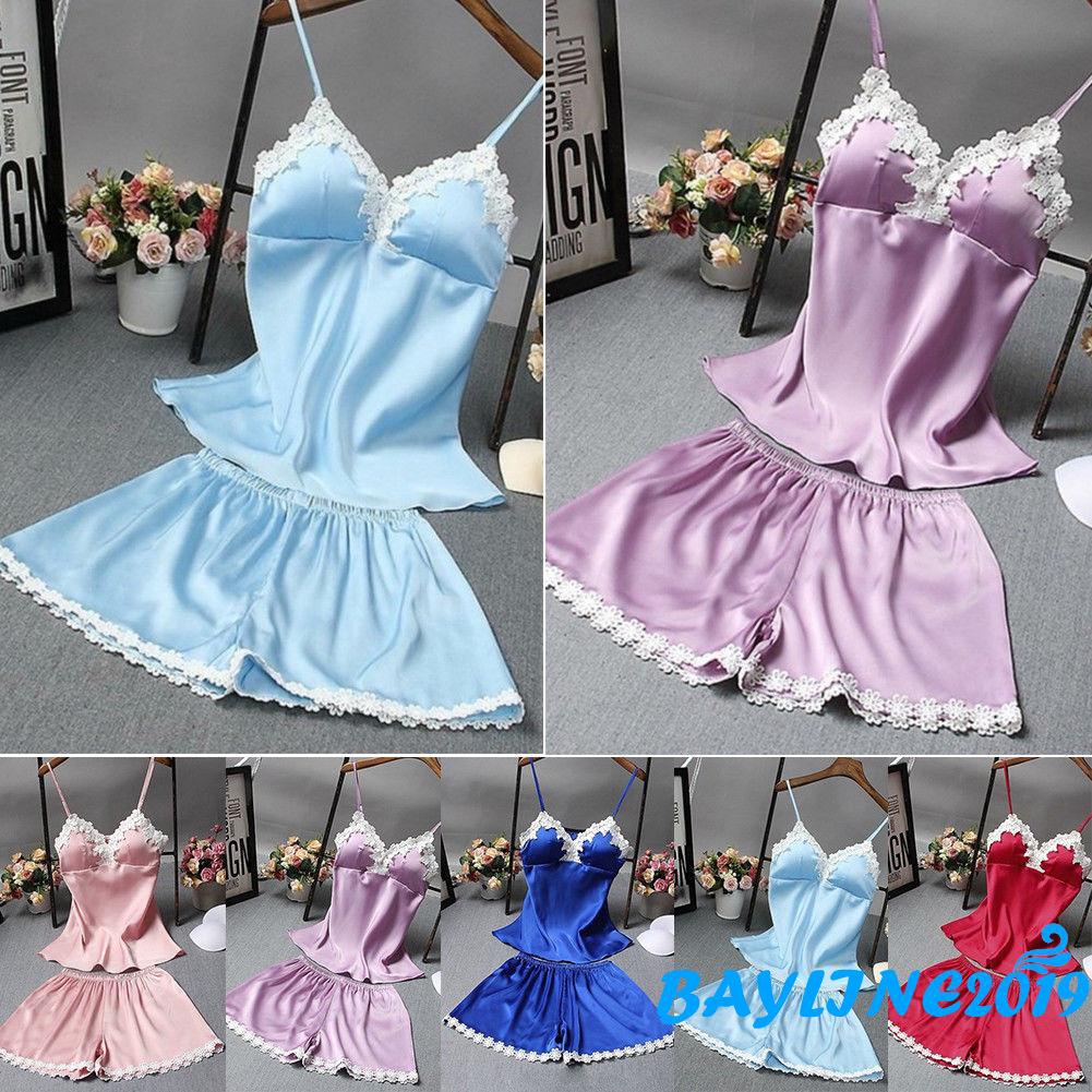 Đồ ngủ lụa satin phối ren quyến rũ cho nữ