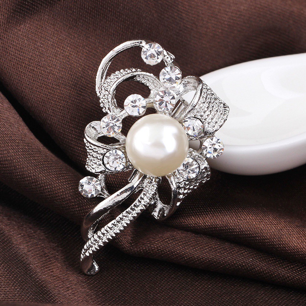 Ghim cài áo hình hoa đính kim cương ngọc trai giả thời trang cho nữ