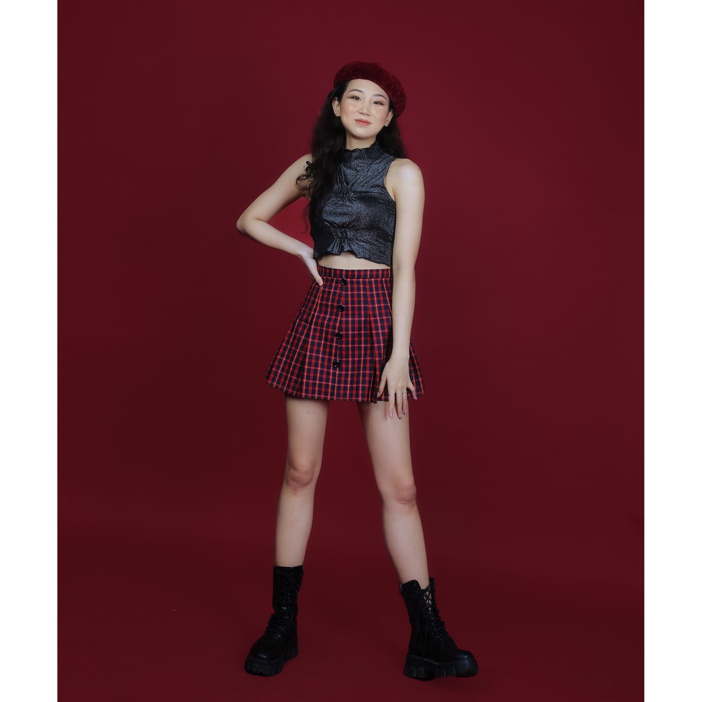 Chân váy xếp ly tennis sọc caro đỏ đen Dalla | BigBuy360 - bigbuy360.vn