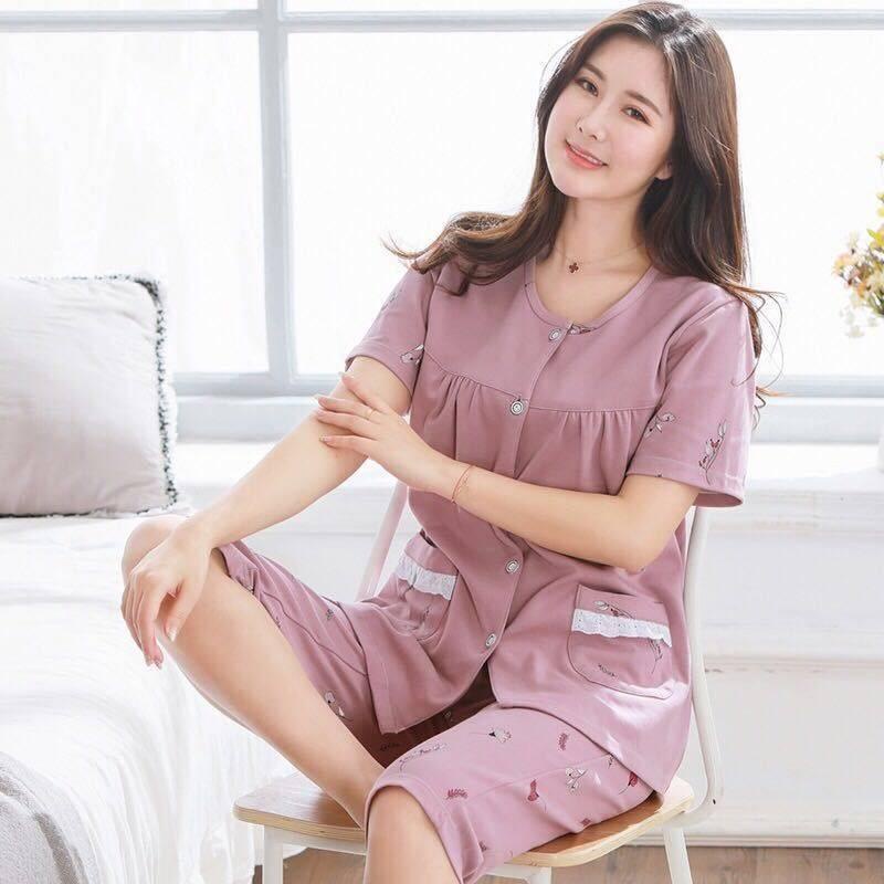 Bộ đồ ngủ ngắn tay cỡ lớn thời trang cho phụ nữ trung niên