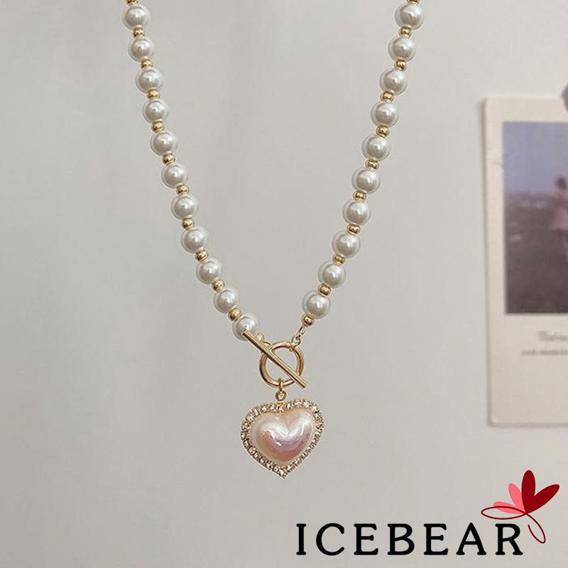 Vòng cổ Mặt Trái Tim Đính Đá Và Ngọc Trai Giả Thời Trang Cho Nữ