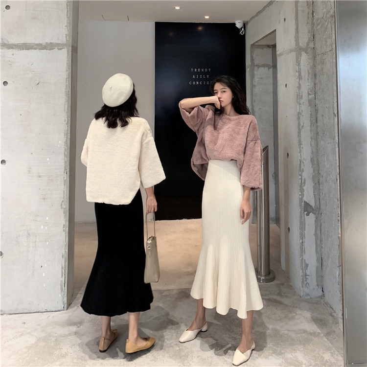 DUNEA Chân váy len lưng cao phong cách Hàn quốc quyến rũ