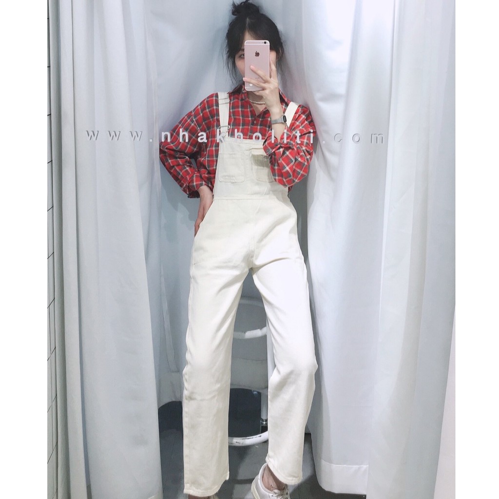 [Mã FADIRECT20 giảm 20K đơn 150K] Yếm quần dài jean 2 túi trắng kem - YQD114 | BigBuy360 - bigbuy360.vn