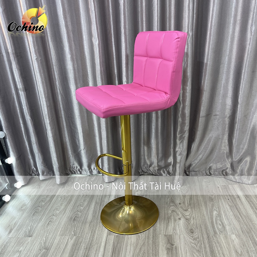 Ghế Quầy Lễ Tân, Ghế Quầy Bar Mẫu Tựa Chữ Nhật Chân Vàng K1 Điều Chỉnh Độ Cao 60/80 Và Xoay 360 Độ Phong Cách Hiệ