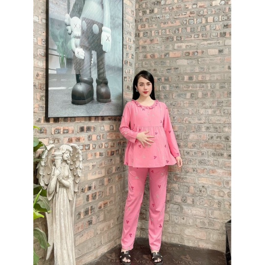 Bộ đồ bầu mặc bầu và sau sinh thu đông( có khoá mở ngực và chun chỉnh)