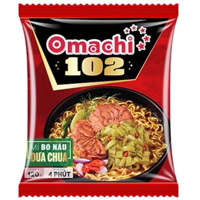 Mì omachi 102-mì bò nấu dưa chua gói 120gam(thùng 30 gói)
