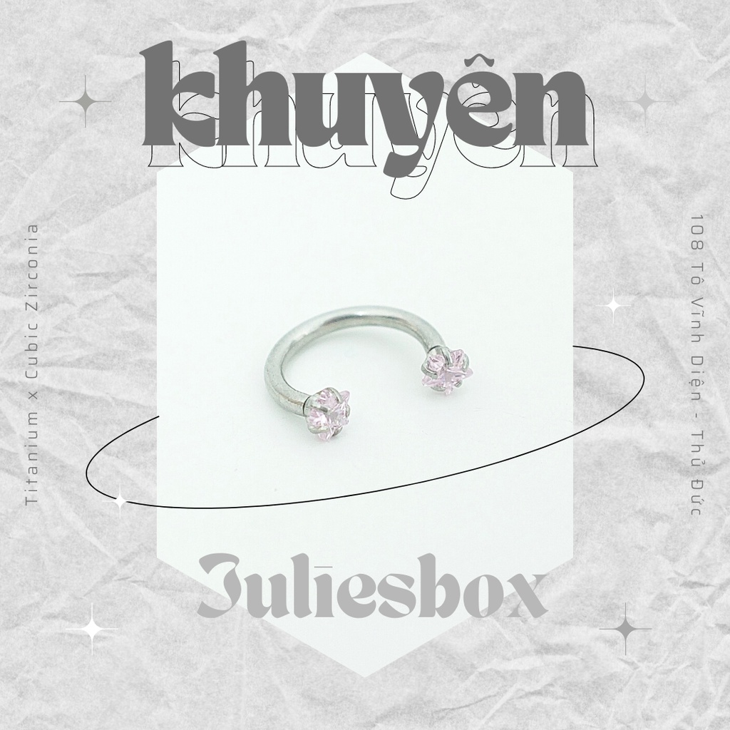 [1 Chiếc] Khuyên Tai Bông Tai Chữ U 2 Đầu Đá Ngôi Sao Màu Hồng Thép Y Tế Titan Thép Không Gỉ Cá Tính Phong Cách Nam Nữ