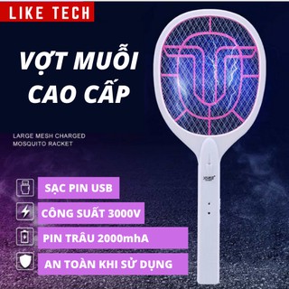 Vợt muỗi cao cấp sạc điện bằng cáp USB thông minh có đèn pin công suất 3000V