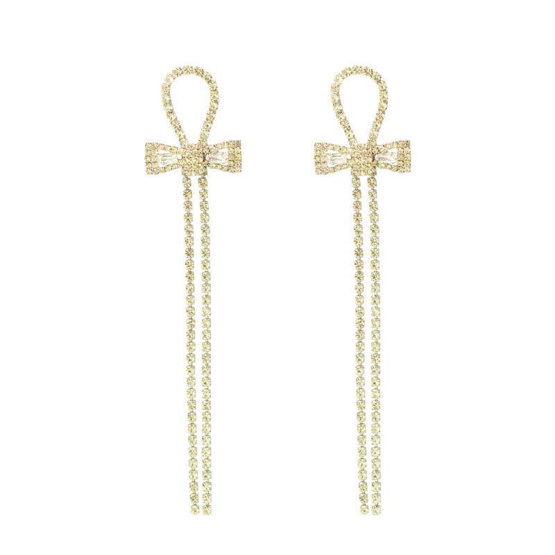 Khuyên Tai Dáng Dài Đính Đá Phối Nơ Tua Rua Cá Tính Phong Cách Hàn Quốc