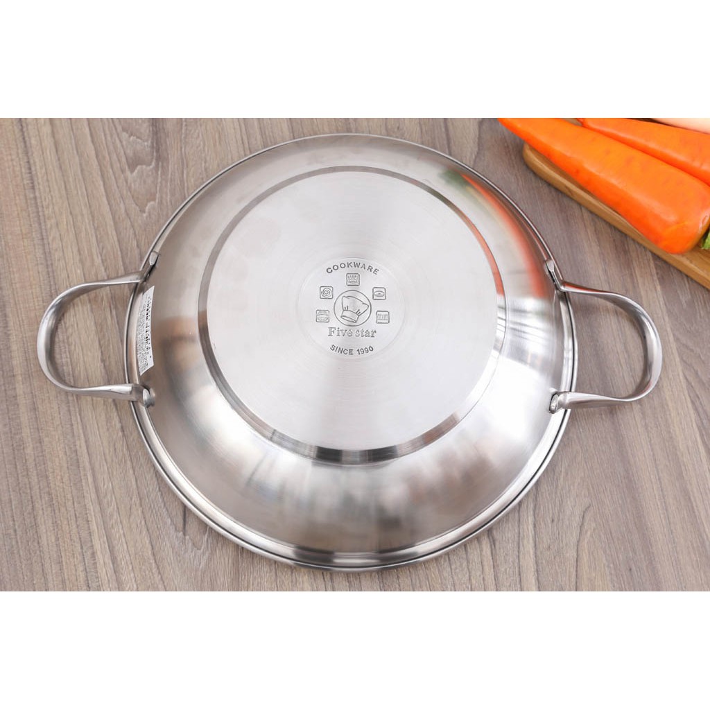 Chảo lẩu xào inox Fivestar 3 đáy bếp từ nắp kính 26cm, hàng chính hãng, bảo hành 60 tháng