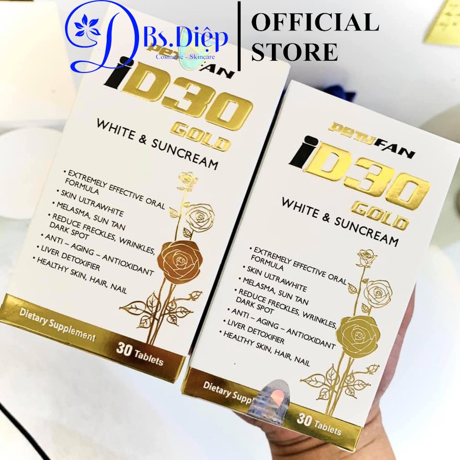 Viên Uống Chống Nắng Trắng Da ID30 Gold White & Suncream hộp 30 viên USA