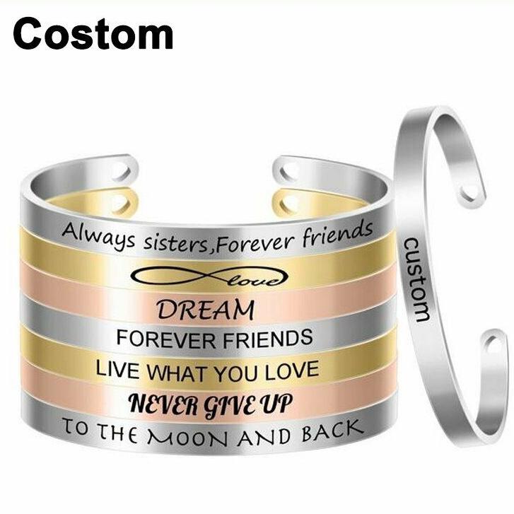 Vòng đeo tay RINHOO FRIENDSHIP khắc chữ bằng thép không gỉ diy thời trang dành cho nam và nữ