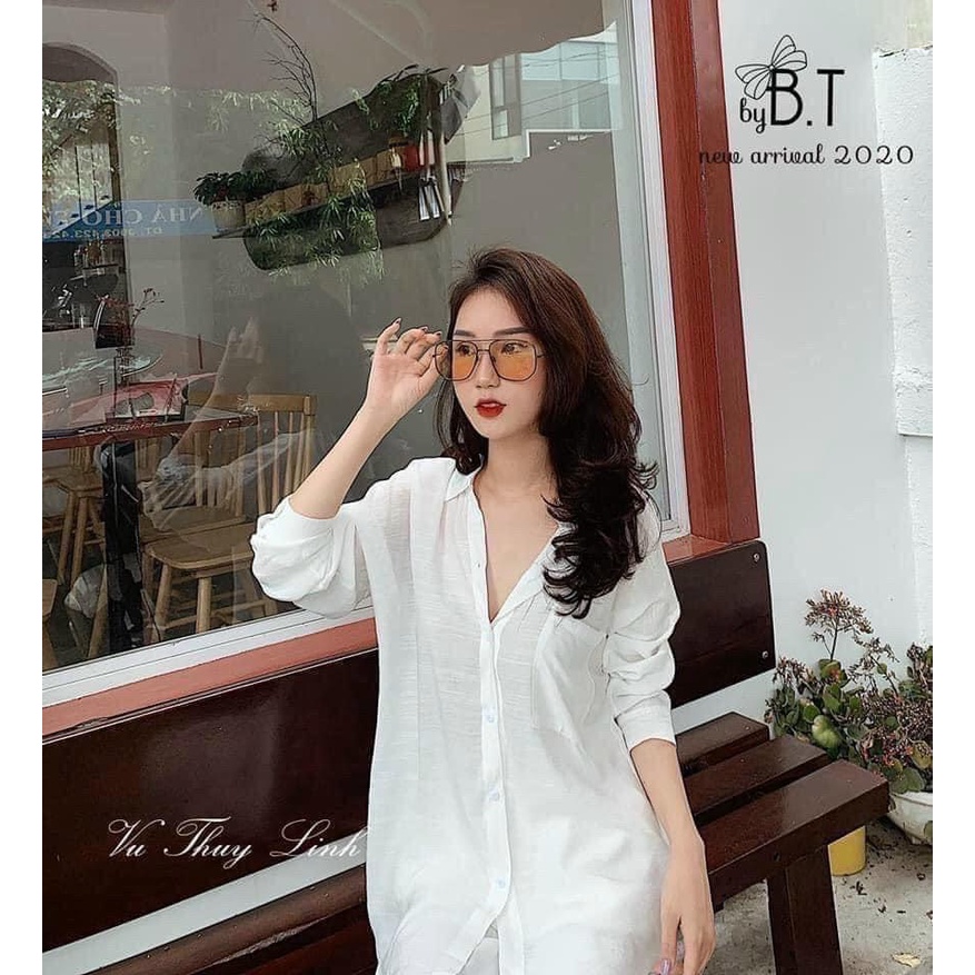 Áo Sơmi trắng chất Đũi cực đẹp - Áo Sơ mi nữ tay dài form dáng chuẩn - Hàng cam kết xinh lung linh