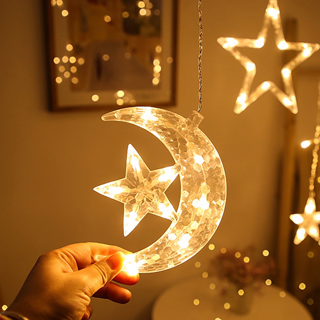 Dây Đèn Led Hình Mặt Trăng Và Ngôi Sao Trang Trí Phong Cách Hồi Giáo