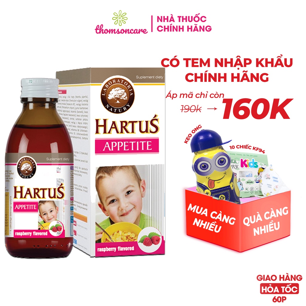 Hartus Appetite Siro ăn ngon cho bé - cho trẻ từ 6 tháng, 1, 2 tuổi giúp hết biếng ăn, tiêu hóa tốt