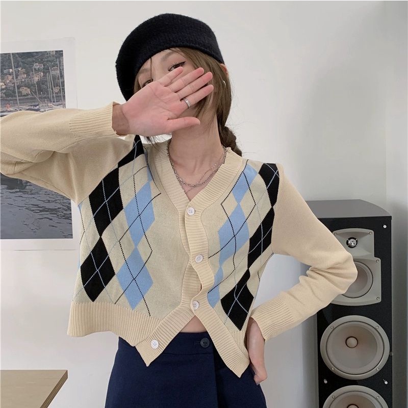 Áo Cardigan Dệt Kim Tay Dài Cổ Chữ V Cài Nút Phong Cách Hàn Quốc Thời Trang Cho Nữ