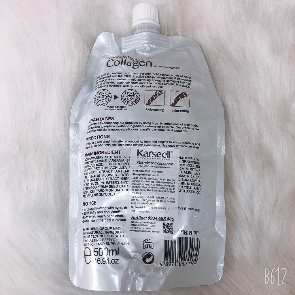 Dầu hấp ủ tóc siêu mượt Karseell Collagen 500ml