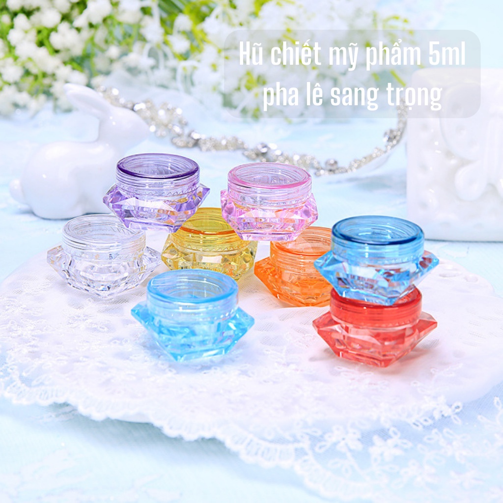 Hũ chiết mỹ phẩm/kem dưỡng 5ml màu sắc pha lê ánh kim sang trọng tiện lợi mang theo du lịch
