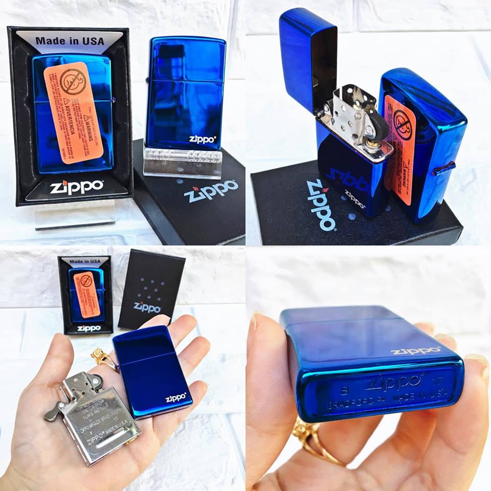 Vỏ Zippo USA (Mỹ) Có Tem Đỏ Màu Xanh Cá Tính Sang Trọng