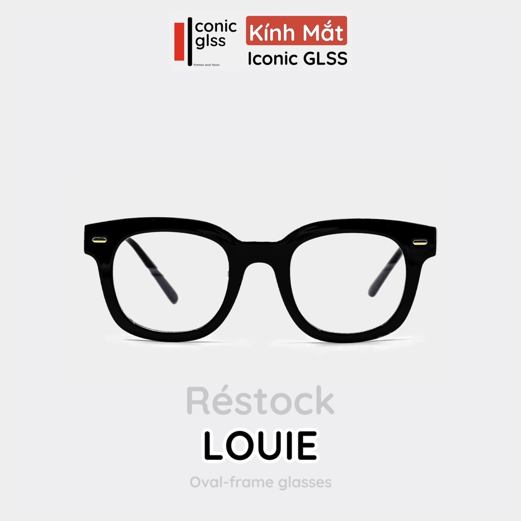 Gọng kính cận vuông tròn LOUIE IconicGLSS chất liệu acetate bọc lõi thép cao cấp tròng mắt không độ 