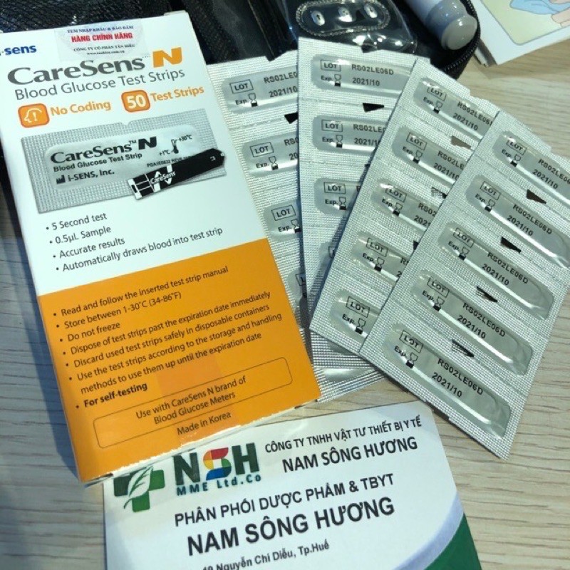 HỘP 50 QUE, Que test Thử Đường Huyết CareSens N,QUE TEST THỬ TIỂU ĐƯỜNG CARESENS N + KIM LẤY CHÍCH MÁU TRÒN