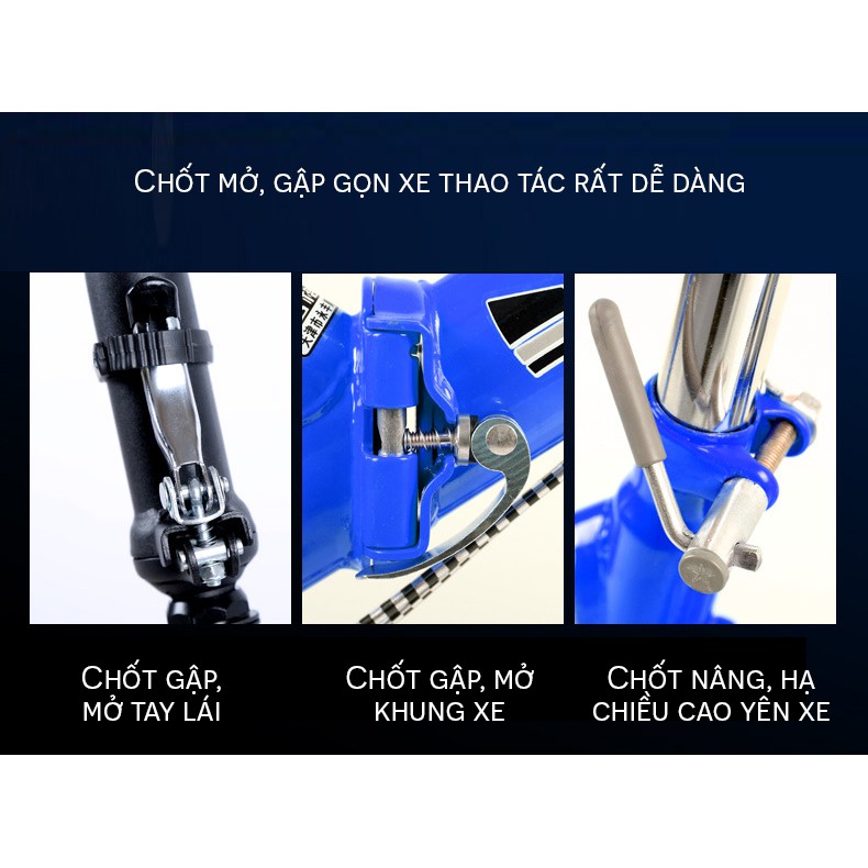 Xe đạp royal gấp gọn 16, 20 inch Jiebeir cho trẻ em và người lớn, xe cho cho gia đình- hàng sẵn trắng