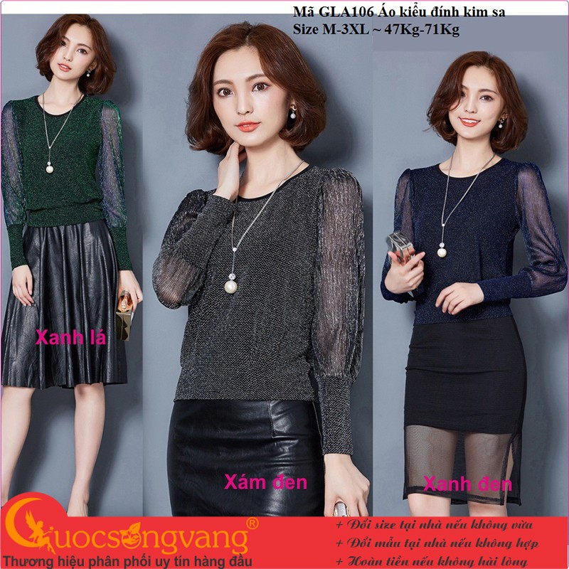 Áo nữ áo kiểu đính kim sa dài tay GLA106 Cuocsongvang