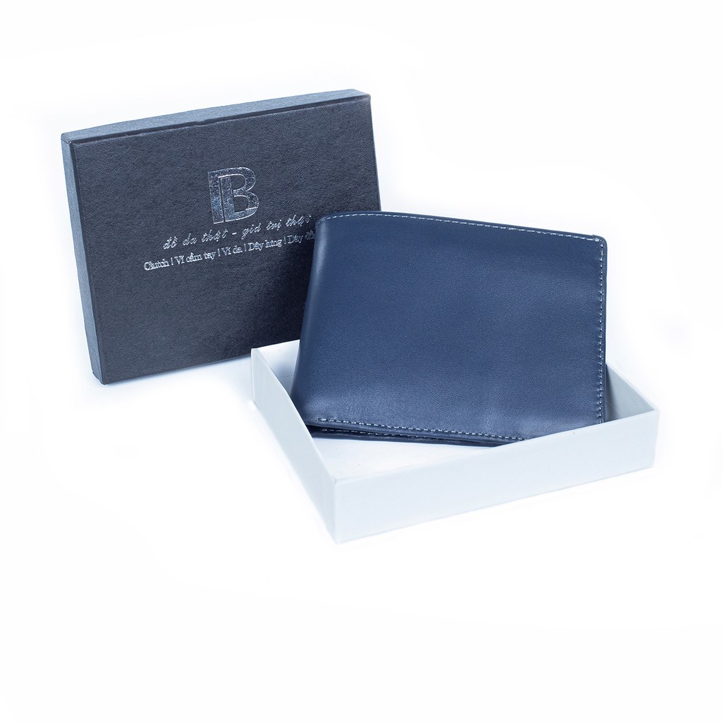 Ví nam da bò Nappa V103 cao cấp-bóp nam màu xanh navy-Da thật,full hộp làm quà tặng thương hiệu Bụi leather,BH 12 tháng