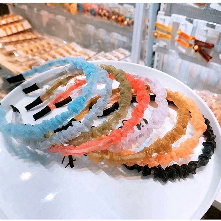 Băng Đô Chiffon Phối Ren Đính Ngọc Trai Dễ Thương Xinh Xắn