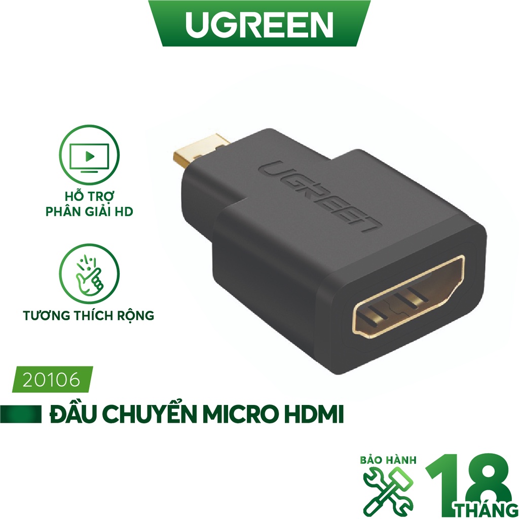 Đầu chuyển đổi micro HDMI male to hdmi female - UGREEN 20106 - (màu đen)