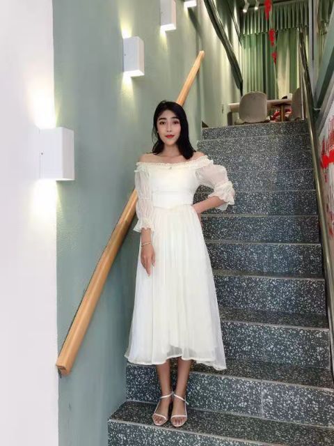 (Order) Đầm voan công chúa bẹt vai dàng dài Ulzzang | BigBuy360 - bigbuy360.vn