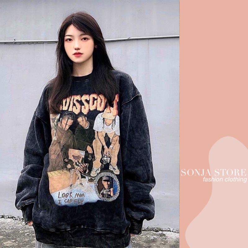 Áo sweater form rộng TRAVIS SCOTT Sonja Store - Áo nỉ tay dài dáng rộng cổ loang in chữ Travis scott | BigBuy360 - bigbuy360.vn